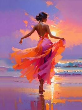 The girl dancing by the seaside